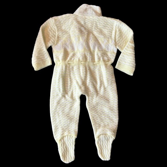 Vintage Pastel Yellow Knit Footed Romper With Swans 12 M - Picture 5 of 6